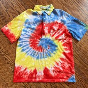 Criquet Yellow and Blue Tie-Dye Polo NWOT